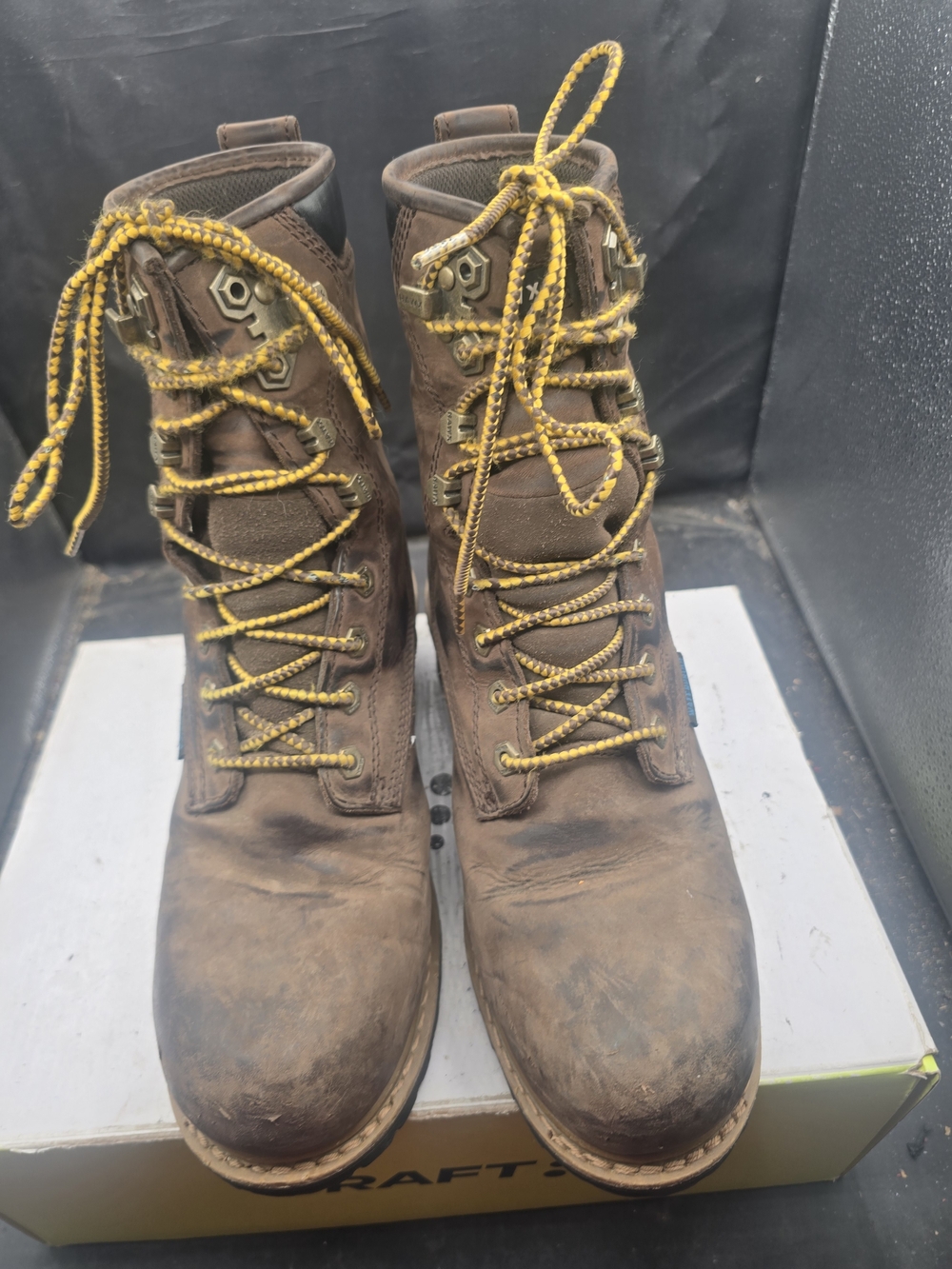 Hawke & Co Brown Leather Work Boots with Yellow Laces